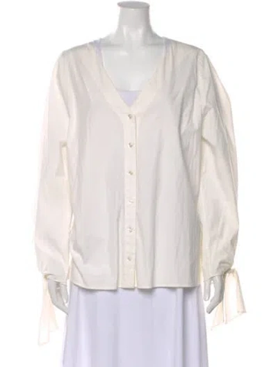 Pre-owned Carolina Herrera V-neck Long Sleeve Blouse In Neutral