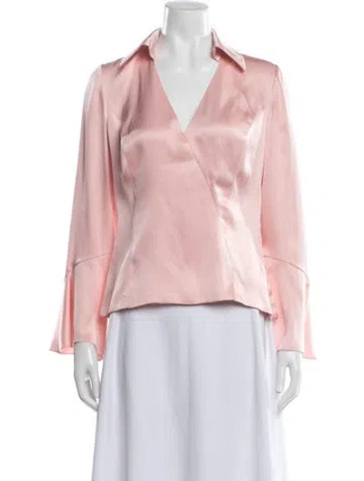 Pre-owned Carolina Herrera V-neck Long Sleeve Blouse In Pink
