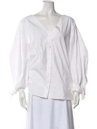 Pre-owned Carolina Herrera V-neck Long Sleeve Blouse In White