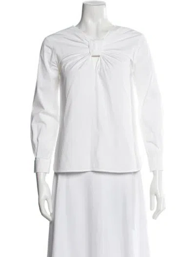 Pre-owned Carolina Herrera V-neck Long Sleeve Blouse In White