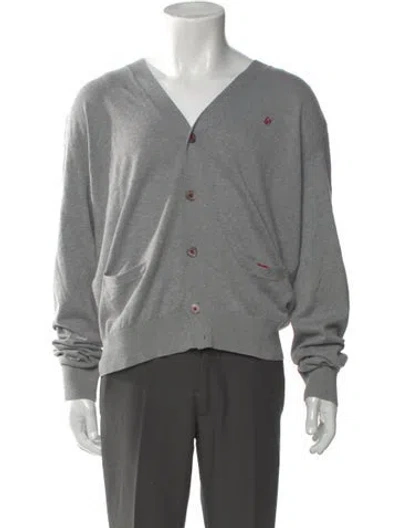 Pre-owned Carolina Herrera V-neck Long Sleeve Cardigan In Gray