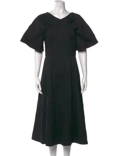 Pre-owned Carolina Herrera V-neck Midi Length Dress In Black