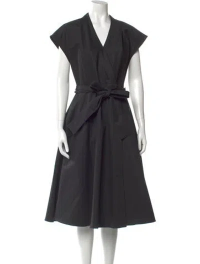 Pre-owned Carolina Herrera V-neck Midi Length Dress In Black