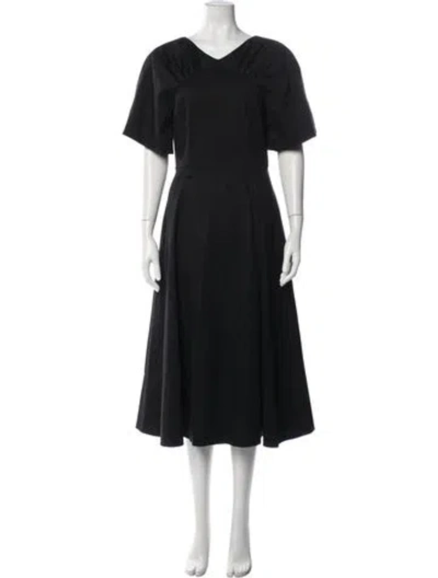 Pre-owned Carolina Herrera V-neck Midi Length Dress In Black