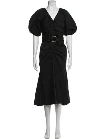 Pre-owned Carolina Herrera V-neck Midi Length Dress In Black