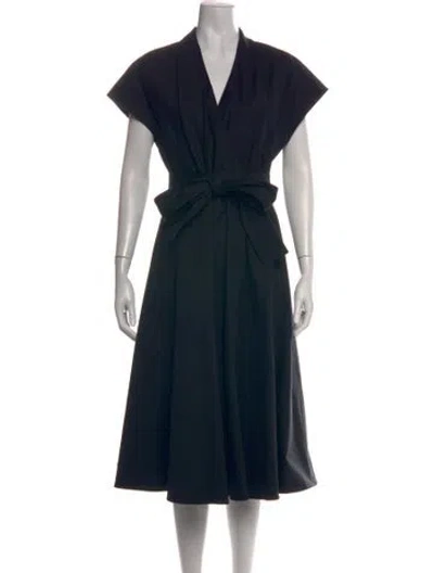 Pre-owned Carolina Herrera V-neck Midi Length Dress In Black