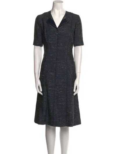 Pre-owned Carolina Herrera V-neck Midi Length Dress In Blue