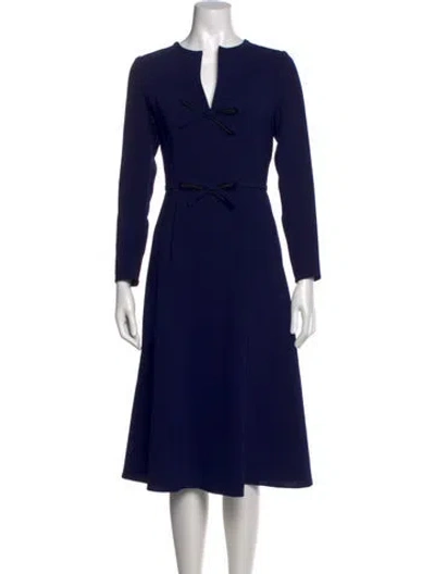 Pre-owned Carolina Herrera V-neck Midi Length Dress In Blue