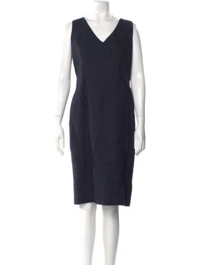 Pre-owned Carolina Herrera V-neck Midi Length Dress In Blue