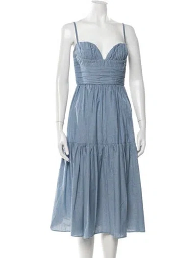 Pre-owned Carolina Herrera V-neck Midi Length Dress In Blue