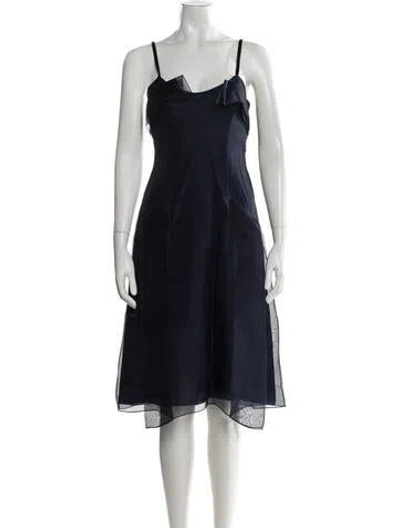 Pre-owned Carolina Herrera V-neck Midi Length Dress In Blue