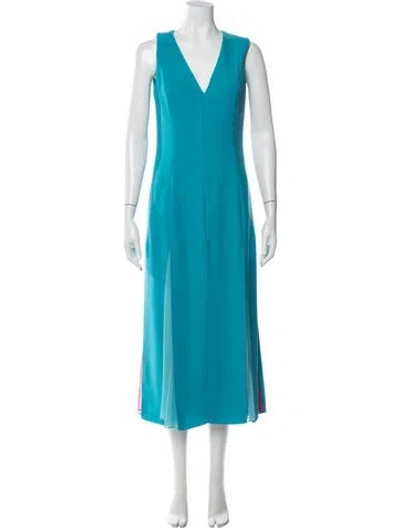 Pre-owned Carolina Herrera V-neck Midi Length Dress In Blue