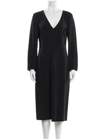 Pre-owned Carolina Herrera V-neck Midi Length Dress In Gray