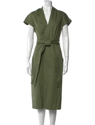 Pre-owned Carolina Herrera V-neck Midi Length Dress In Green