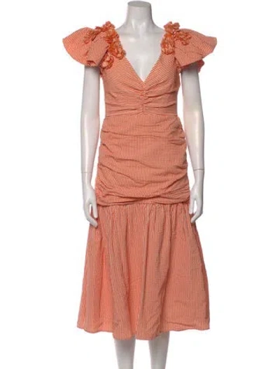 Pre-owned Carolina Herrera V-neck Midi Length Dress In Neutral