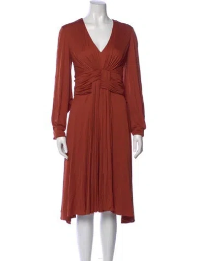 Pre-owned Carolina Herrera V-neck Midi Length Dress In Orange
