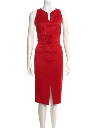 Pre-owned Carolina Herrera V-neck Midi Length Dress In Red