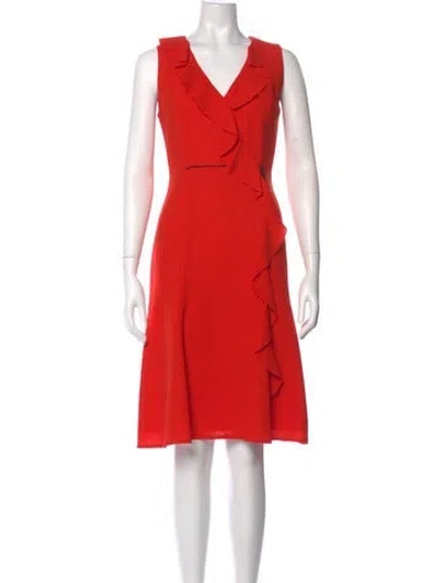 Pre-owned Carolina Herrera V-neck Midi Length Dress In Red