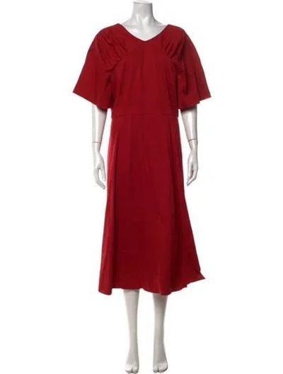Pre-owned Carolina Herrera V-neck Midi Length Dress In Red