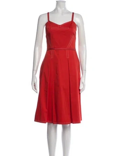 Pre-owned Carolina Herrera V-neck Midi Length Dress In Red