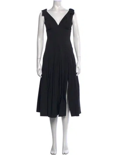 Pre-owned Carolina Herrera V-neck Midi Length Dress W/ Tags In Black