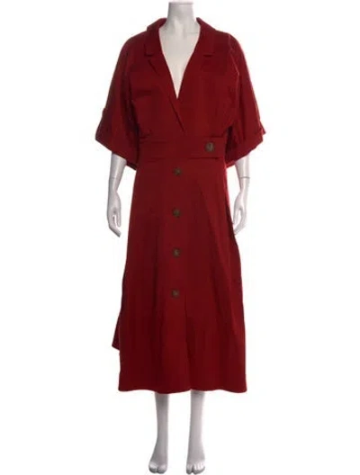 Pre-owned Carolina Herrera V-neck Midi Length Dress W/ Tags In Red