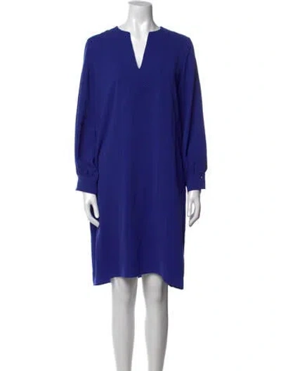 Pre-owned Carolina Herrera V-neck Mini Dress In Blue