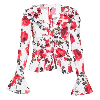 Carolina Herrera V-neck Ruched Ruffle Top In Multi