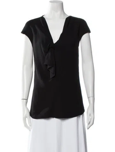 Pre-owned Carolina Herrera V-neck Short Sleeve Blouse In Black