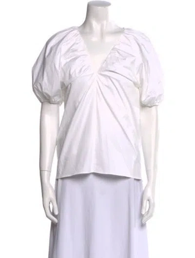 Pre-owned Carolina Herrera V-neck Short Sleeve Blouse In Neutral