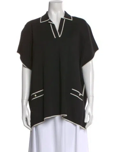 Pre-owned Carolina Herrera V-neck Short Sleeve Top In Black