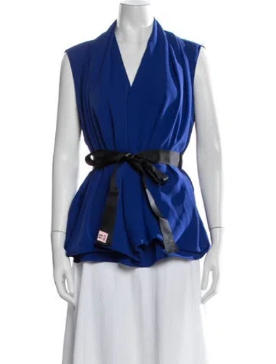 Pre-owned Carolina Herrera V-neck Sleeveless Blouse In Blue