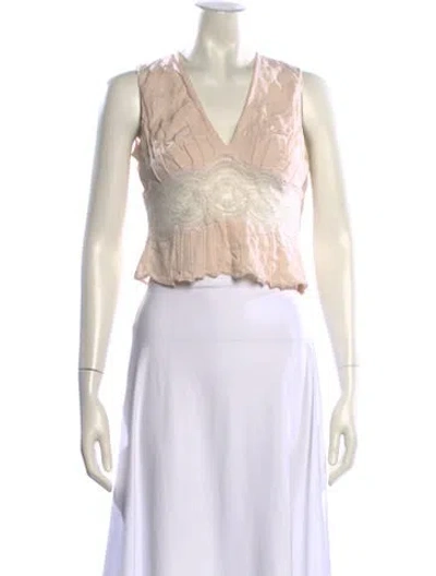 Pre-owned Carolina Herrera V-neck Sleeveless Crop Top In Neutral