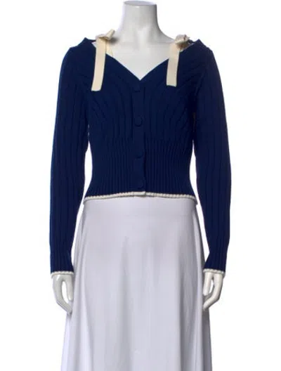 Pre-owned Carolina Herrera V-neck Sweater W/ Tags In Blue
