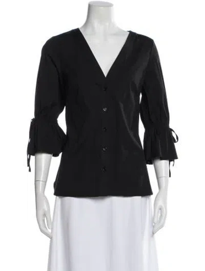 Pre-owned Carolina Herrera V-neck Three-quarter Sleeve Blouse In Gray