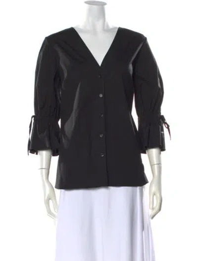 Pre-owned Carolina Herrera V-neck Three-quarter Sleeve Blouse W/ Tags In Black