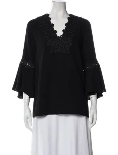 Pre-owned Carolina Herrera V-neck Three-quarter Sleeve Blouse W/ Tags In Blue