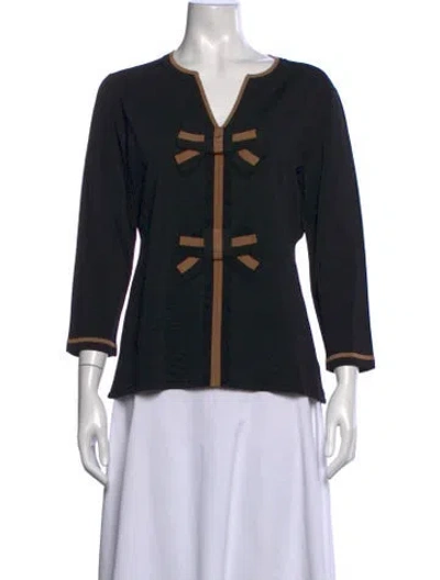 Pre-owned Carolina Herrera V-neck Three-quarter Sleeve Top In Black