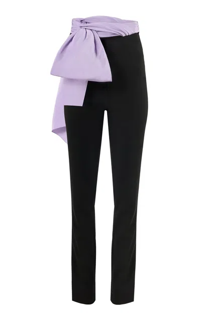 Carolina Herrera Waist-tie Bi-stretch Wool Tailoring Straight-leg Pants In Black
