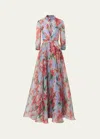 CAROLINA HERRERA WATERCOLOR FLORAL BELTED SILK TRENCH GOWN