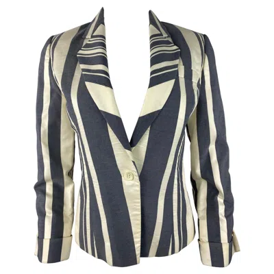 Pre-owned Carolina Herrera White And Blue Blazer Jacket, Size 6