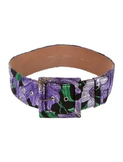 Pre-owned Carolina Herrera Wide Glitter Accents Waist Belt In Purple