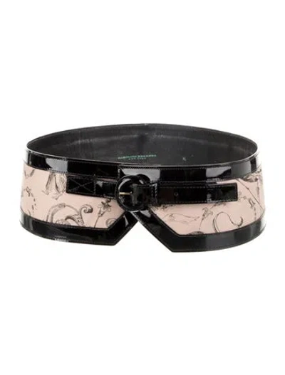 Pre-owned Carolina Herrera Wide Leather Trim Embellishment Waist Belt In Neutral