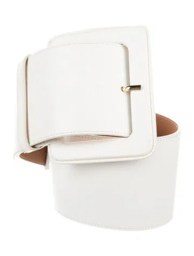 Pre-owned Carolina Herrera Wide Leather Waist Belt In White