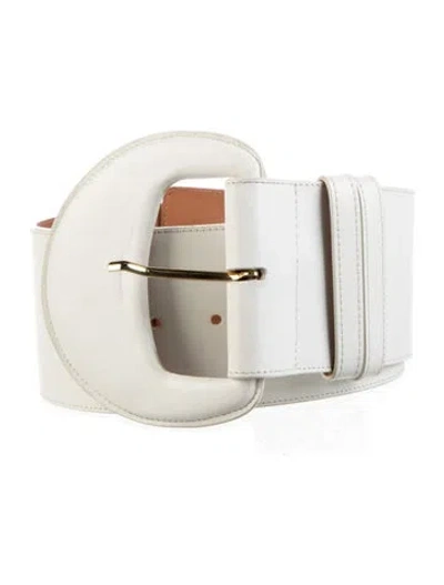 Pre-owned Carolina Herrera Wide Leather Waist Belt In White