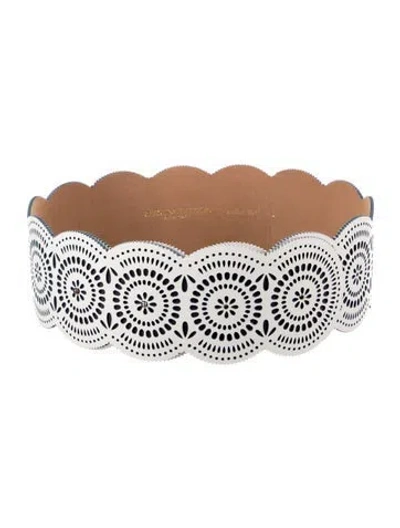 Pre-owned Carolina Herrera Wide Leather Waist Belt In White