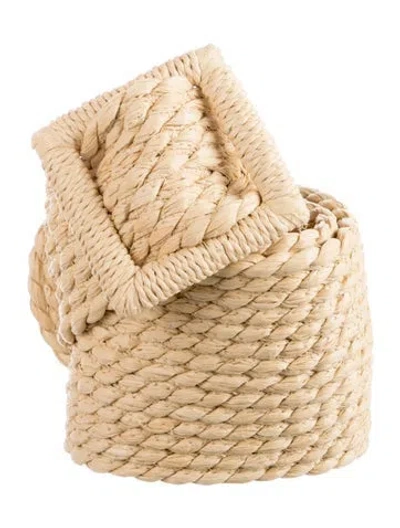 Pre-owned Carolina Herrera Wide Raffia Waist Belt W/ Tags In Neutral