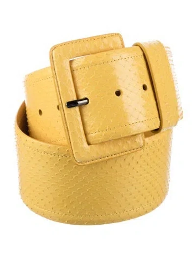 Pre-owned Carolina Herrera Wide Water Snake Waist Belt In Yellow