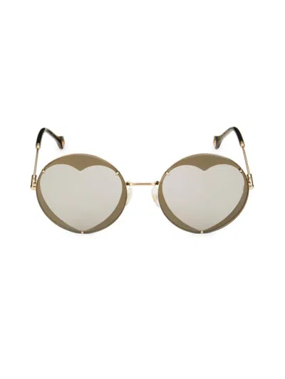 Carolina Herrera Women's 57mm Round Heart Shape Sunglasses In Gold Grey