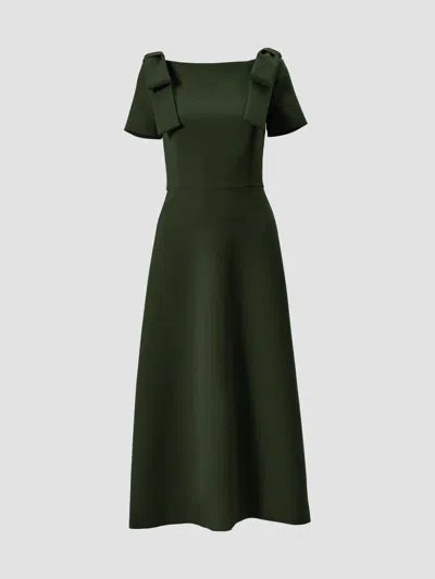 Carolina Herrera Women's Boatneck Bow Shoulder Short-sleeve Midi Dress In Forest Green